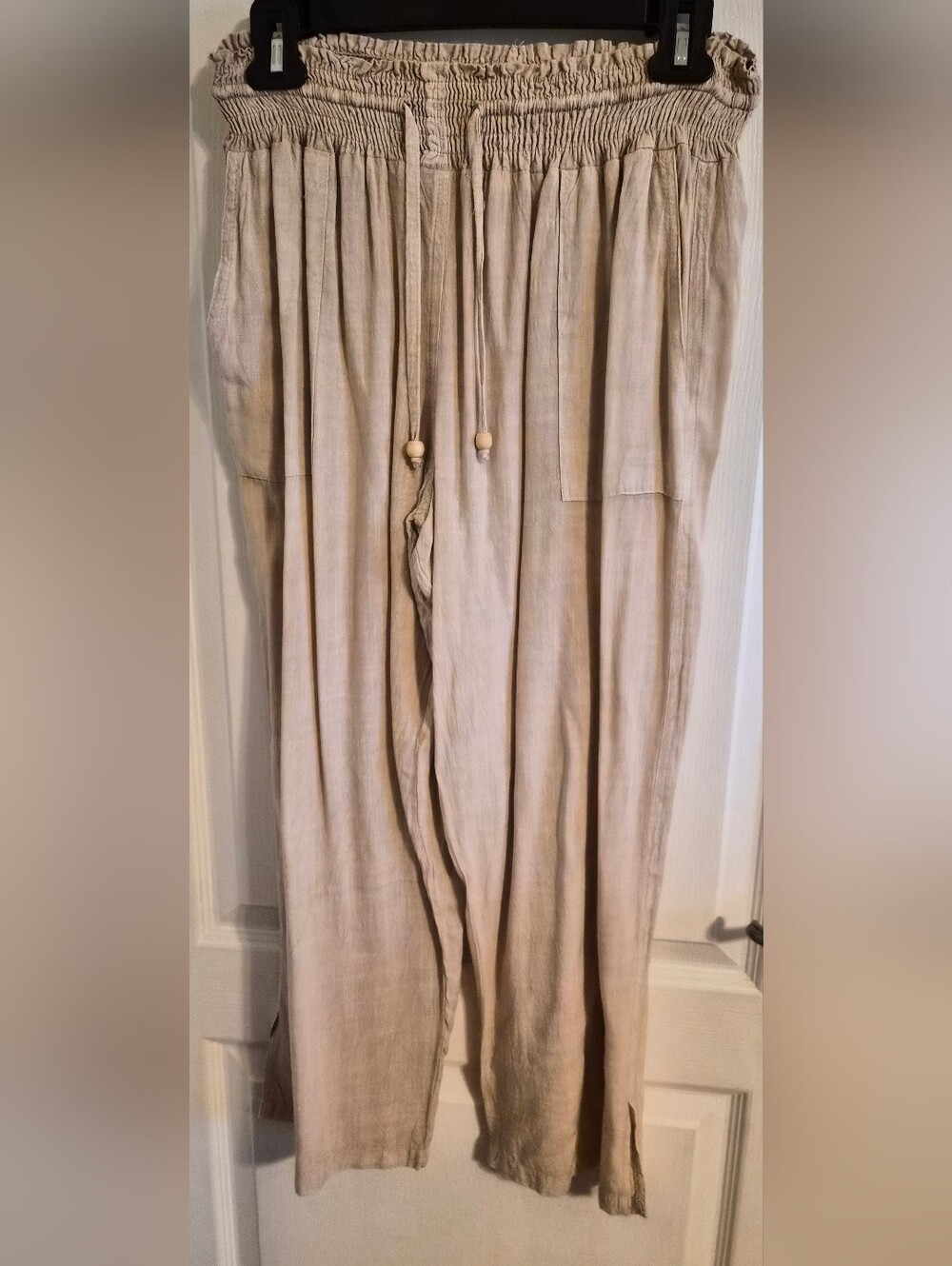 Light Beige 3 Piece Drawstring Linen Pants And Tops